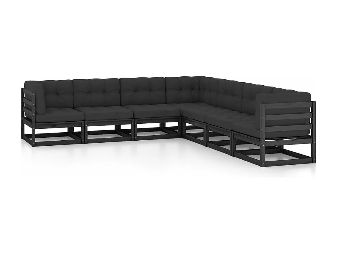 Set Divani da Giardino 7 pz con Cuscini Massello di Pino Nero