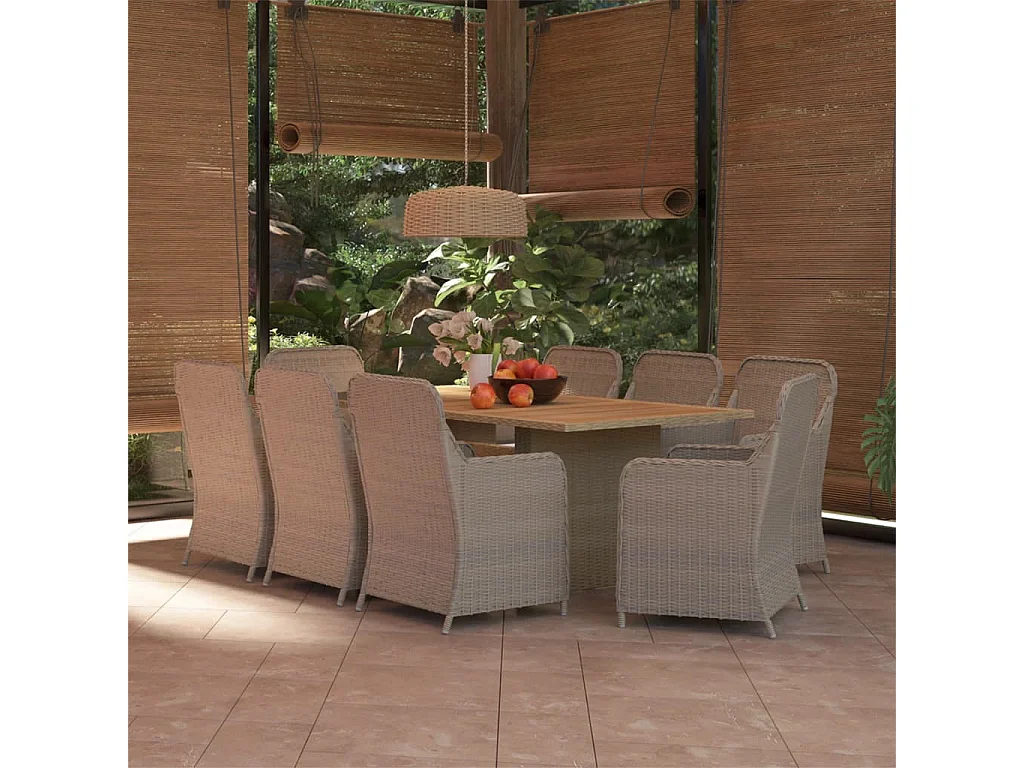 9-tlg. Garten-Essgruppe Poly Rattan Braun