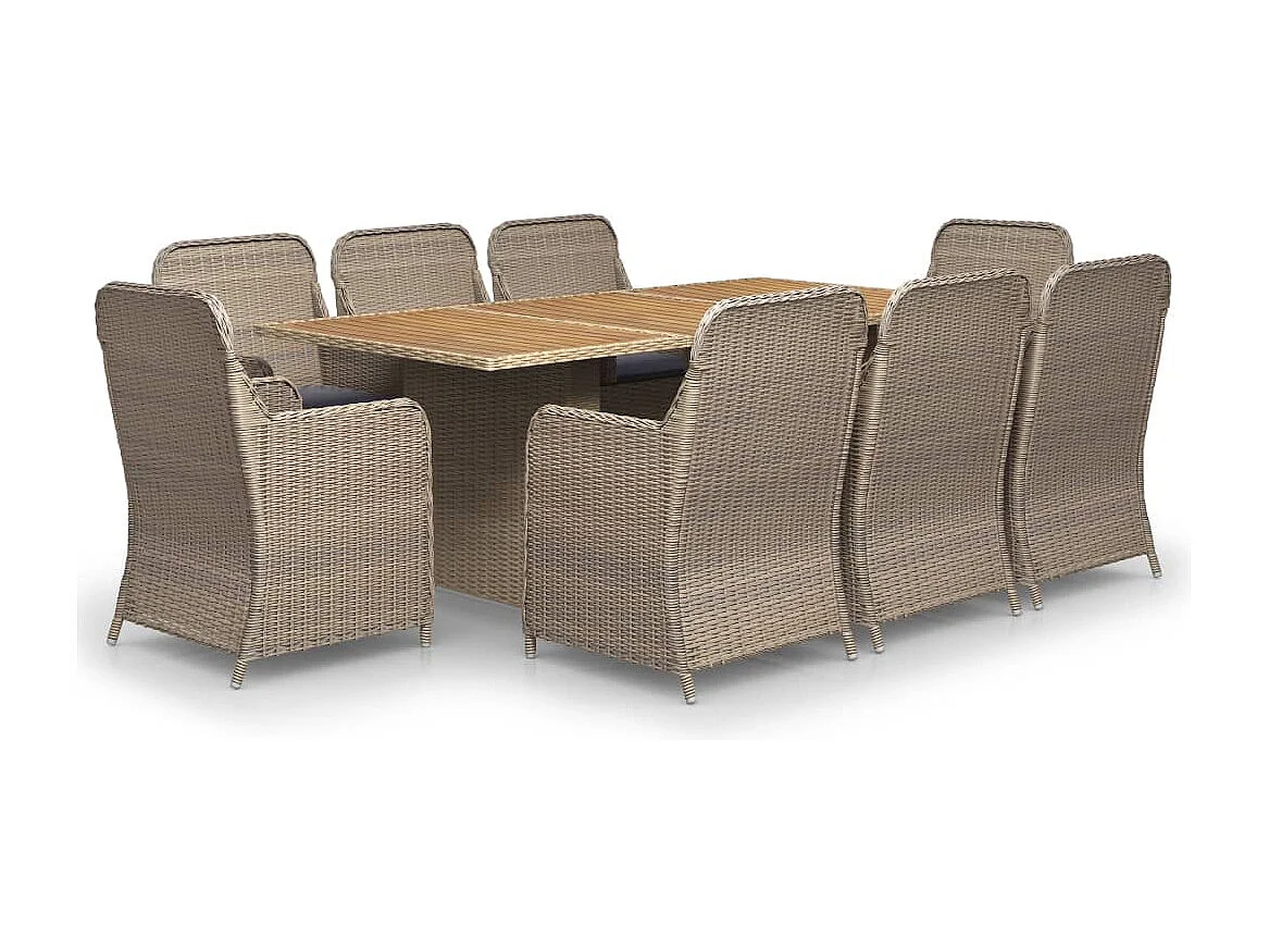 9-tlg. Garten-Essgruppe Poly Rattan Braun