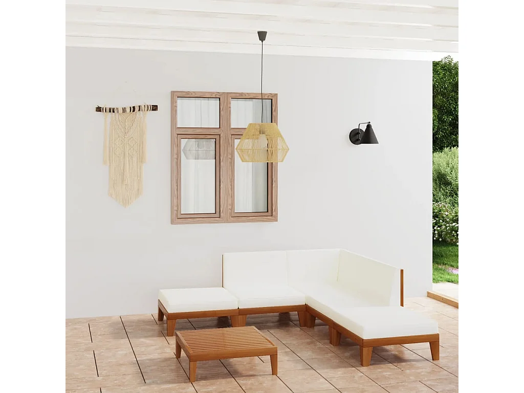 7-delige Loungeset met kussens massief acaciahout