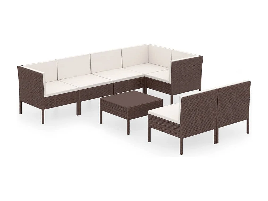8-delige Loungeset met kussens poly rattan bruin