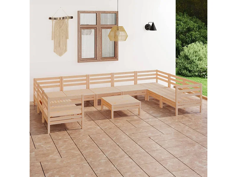 Salon de jardin 10 pcs Bois de pin massif