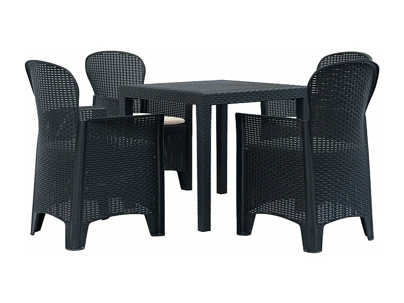 Set Pranzo da Giardino 5 pz in Plastica Antracite Stile Rattan