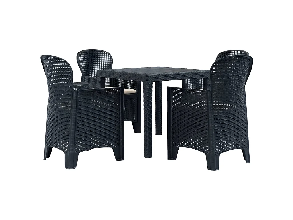 Set Pranzo da Giardino 5 pz in Plastica Antracite Stile Rattan