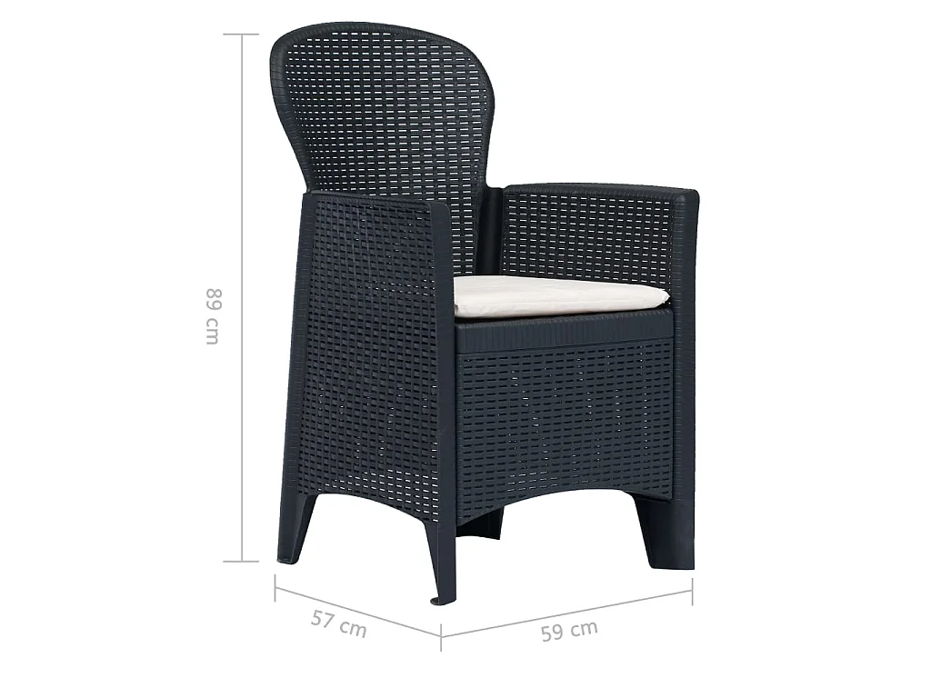 Set Pranzo da Giardino 5 pz in Plastica Antracite Stile Rattan