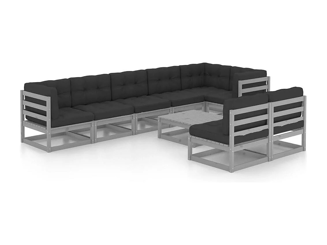 9-delige Loungeset met kussens massief grenenhout