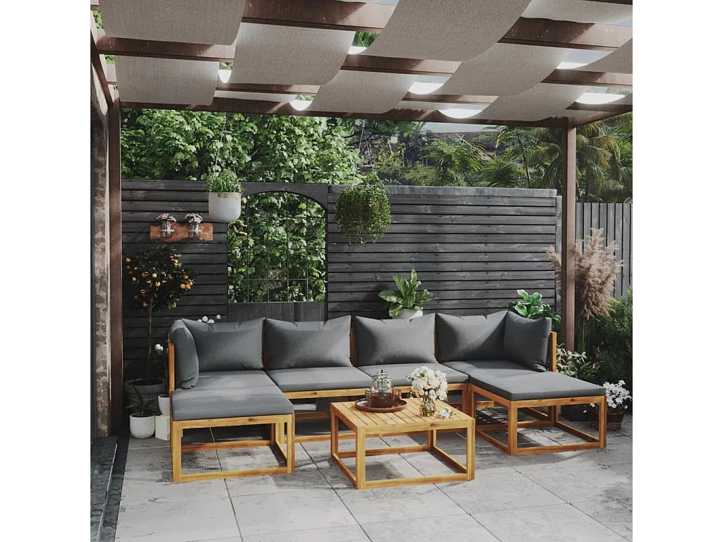 Set Divani da Giardino 7 pz con Cuscini in Massello di Acacia