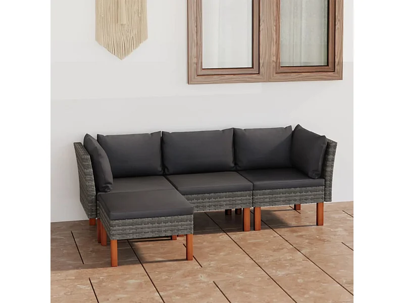 Salon de jardin 4 pcs avec coussins Résine tressée Gris