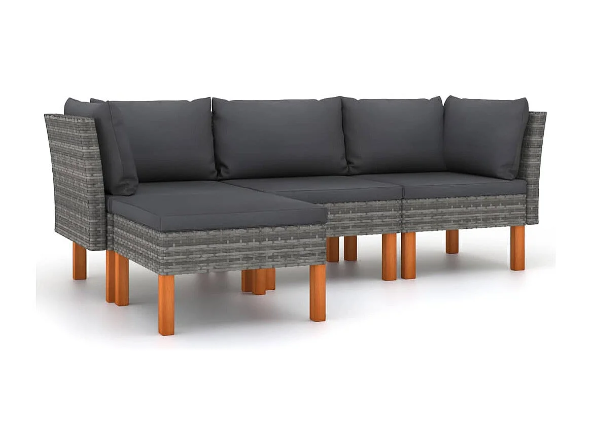 Salon de jardin 4 pcs avec coussins Résine tressée Gris