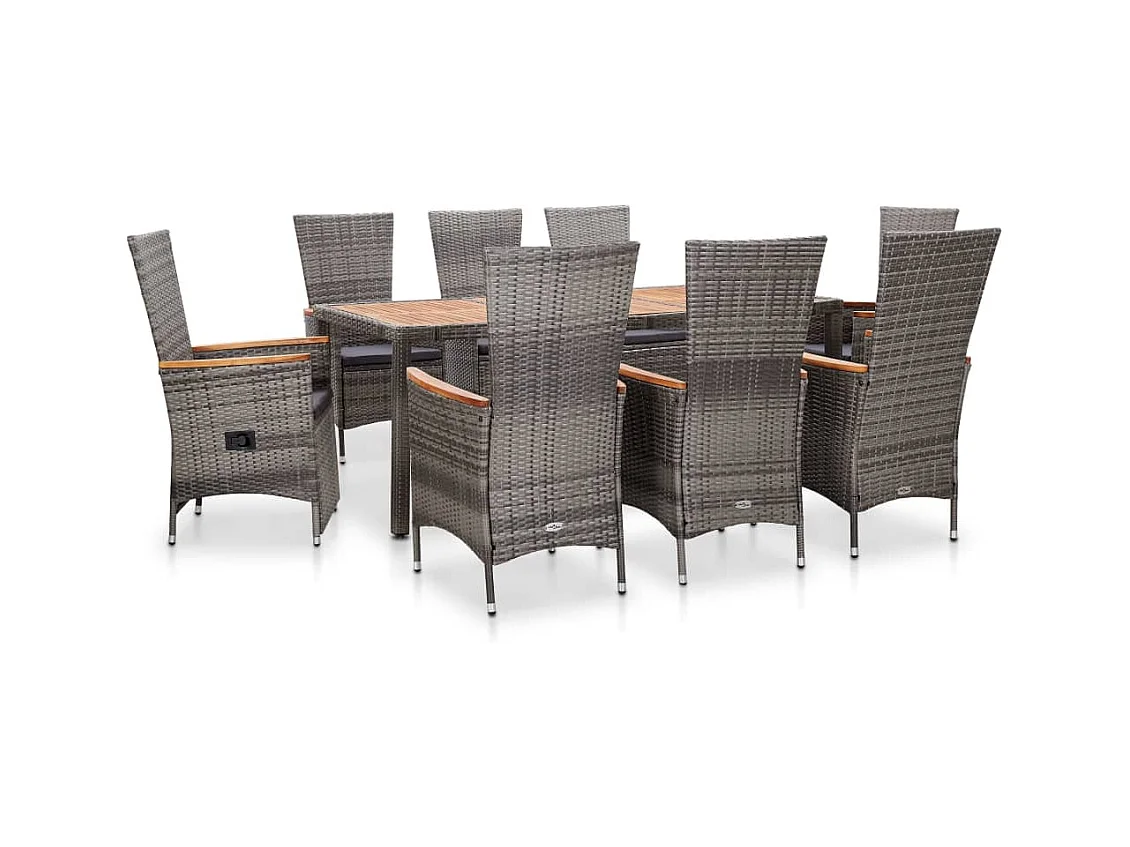 Ensemble à manger d'extérieur 9pcs coussins Résine tressée Gris