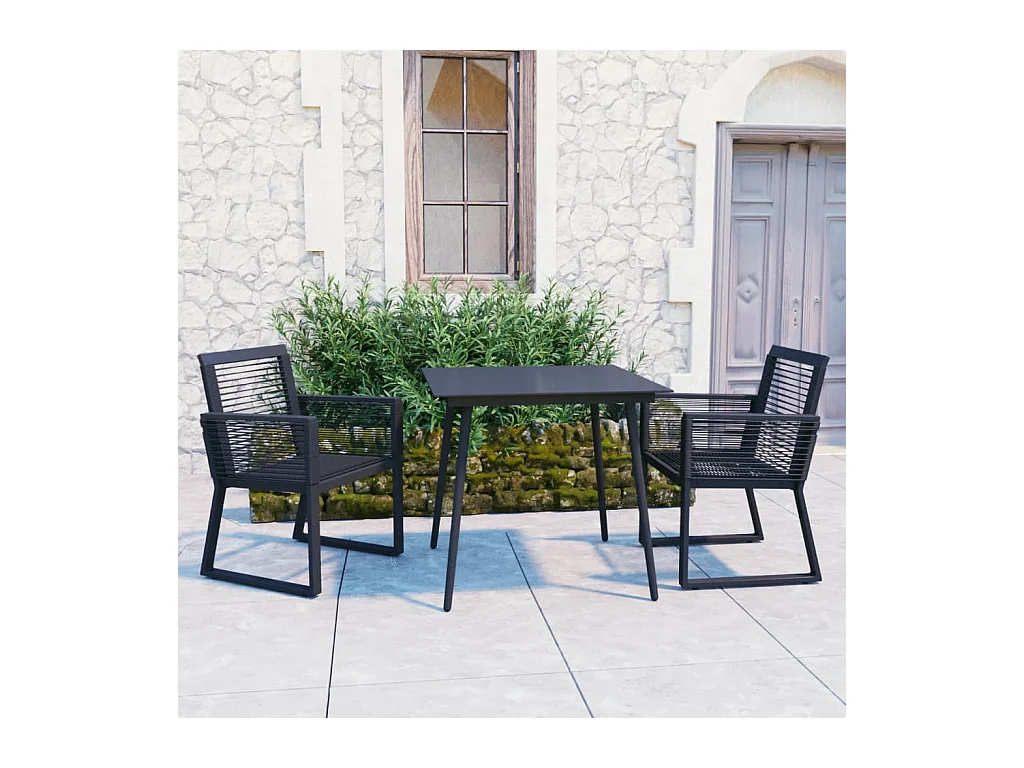 Ensemble à manger d'extérieur 3 pcs Rotin PVC Noir