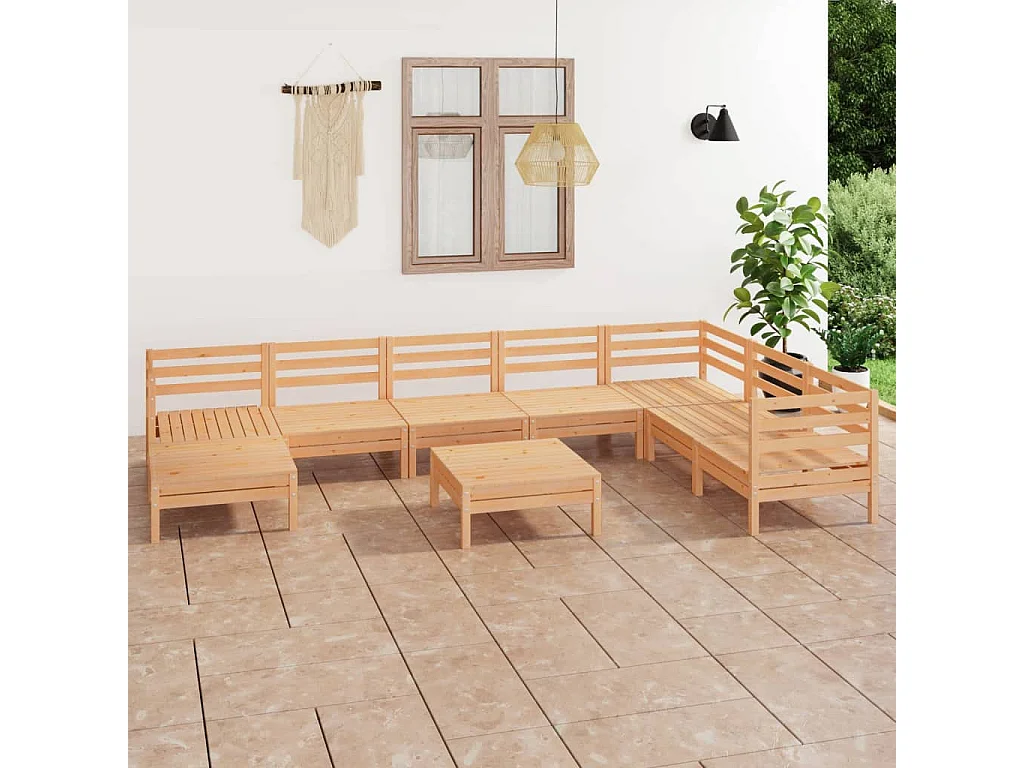 Salon de jardin 9 pcs Bois de pin massif