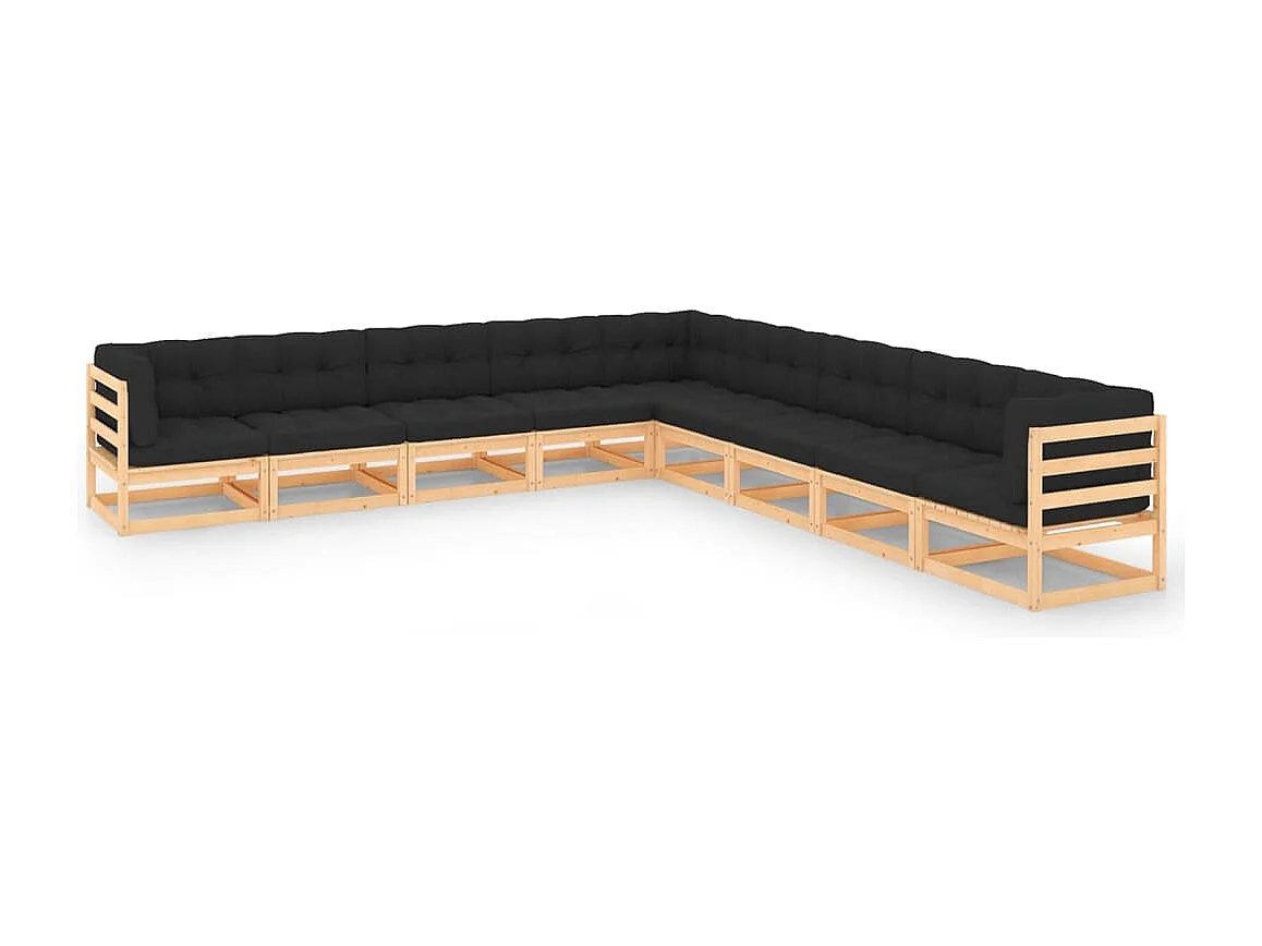 9 pcs conj. lounge jardim c/ almofadões antracite pinho maciço