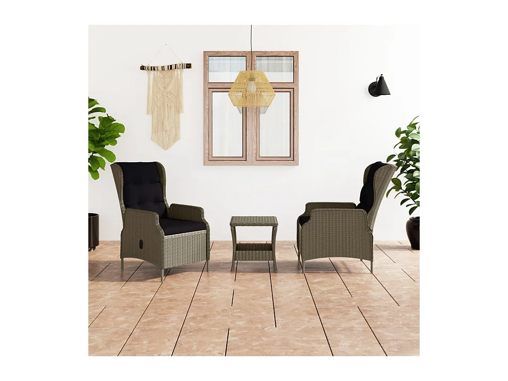3-delige Loungeset met kussens poly rattan bruin