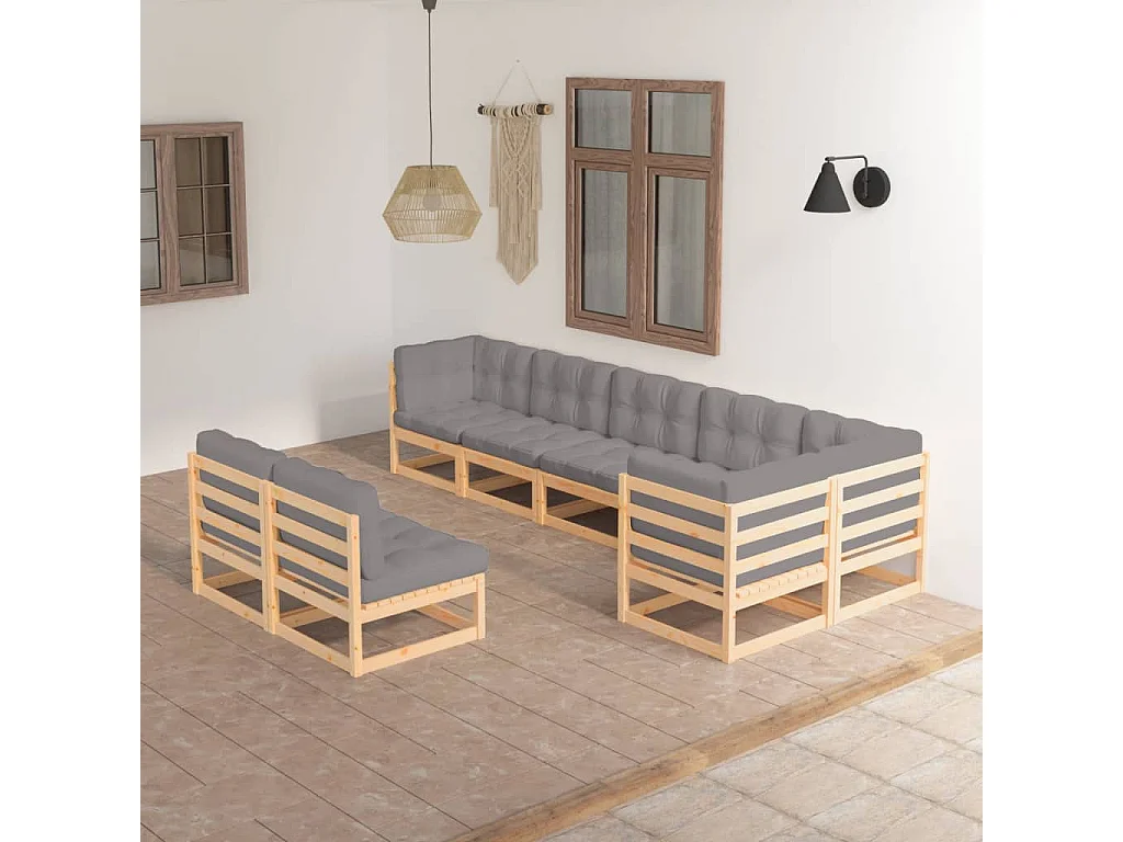 8-delige Loungeset met kussens massief grenenhout