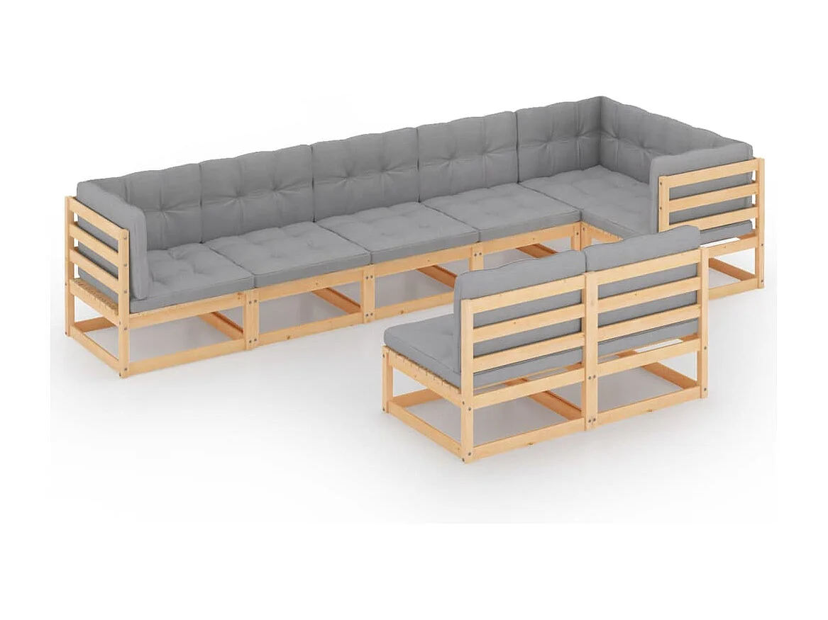 8-delige Loungeset met kussens massief grenenhout