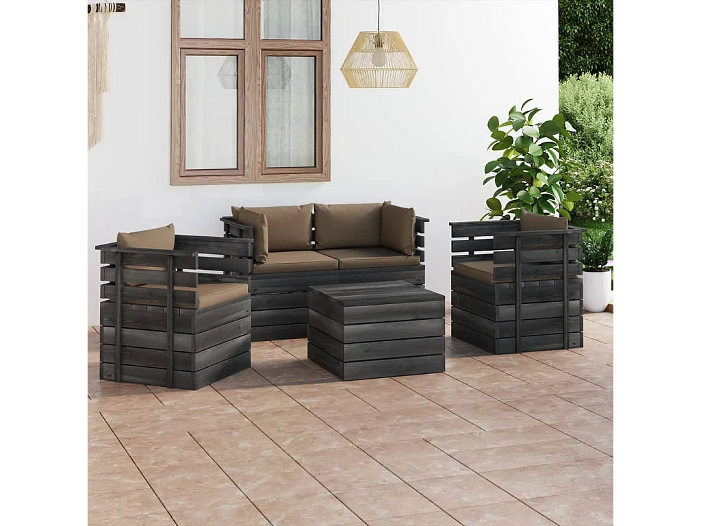 Salon palette de jardin 5 pcs avec coussins Bois de pin massif