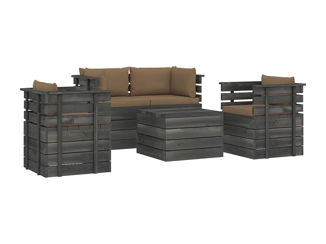 Salon palette de jardin 5 pcs avec coussins Bois de pin massif