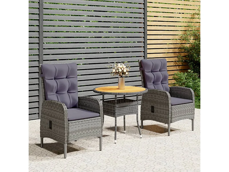 3-delige Bistroset poly rattan grijs