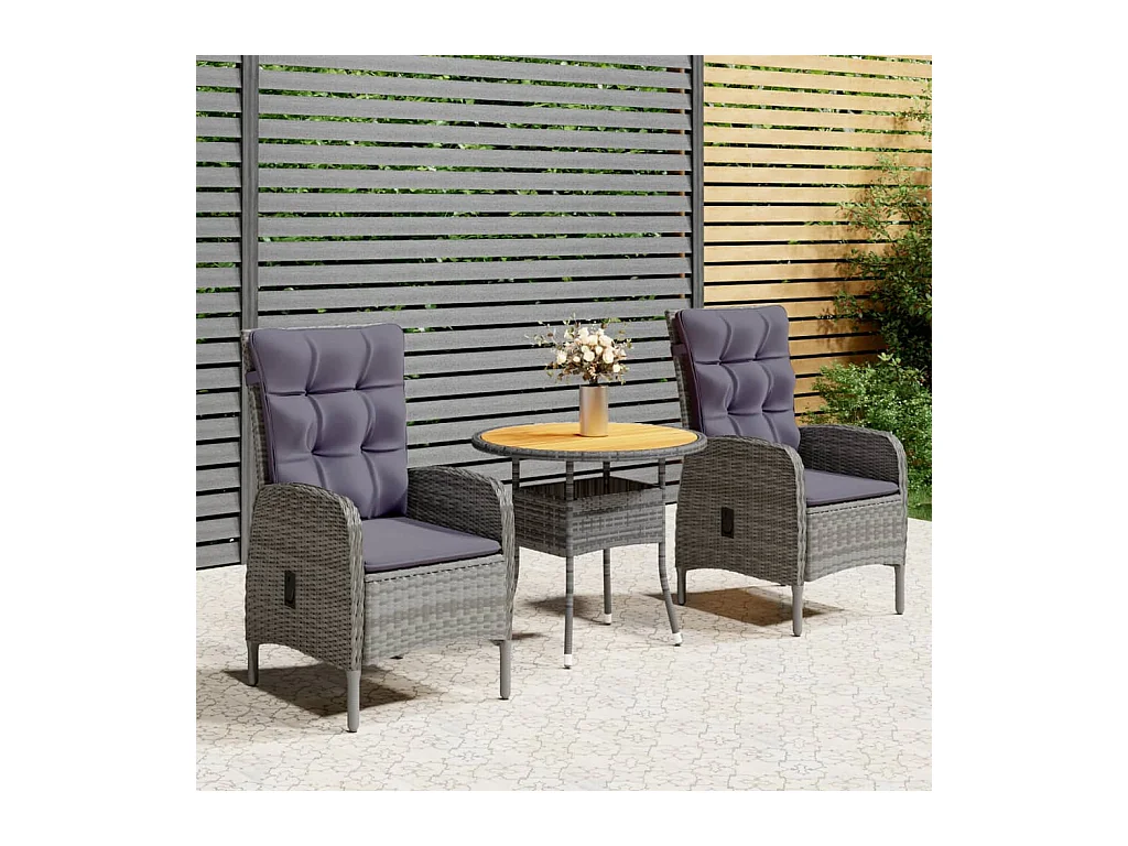 Ensemble de bistro de jardin 3 pcs Résine tressée Gris