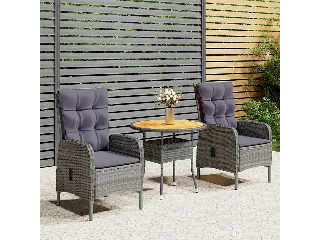Ensemble de bistro de jardin 3 pcs Résine tressée Gris