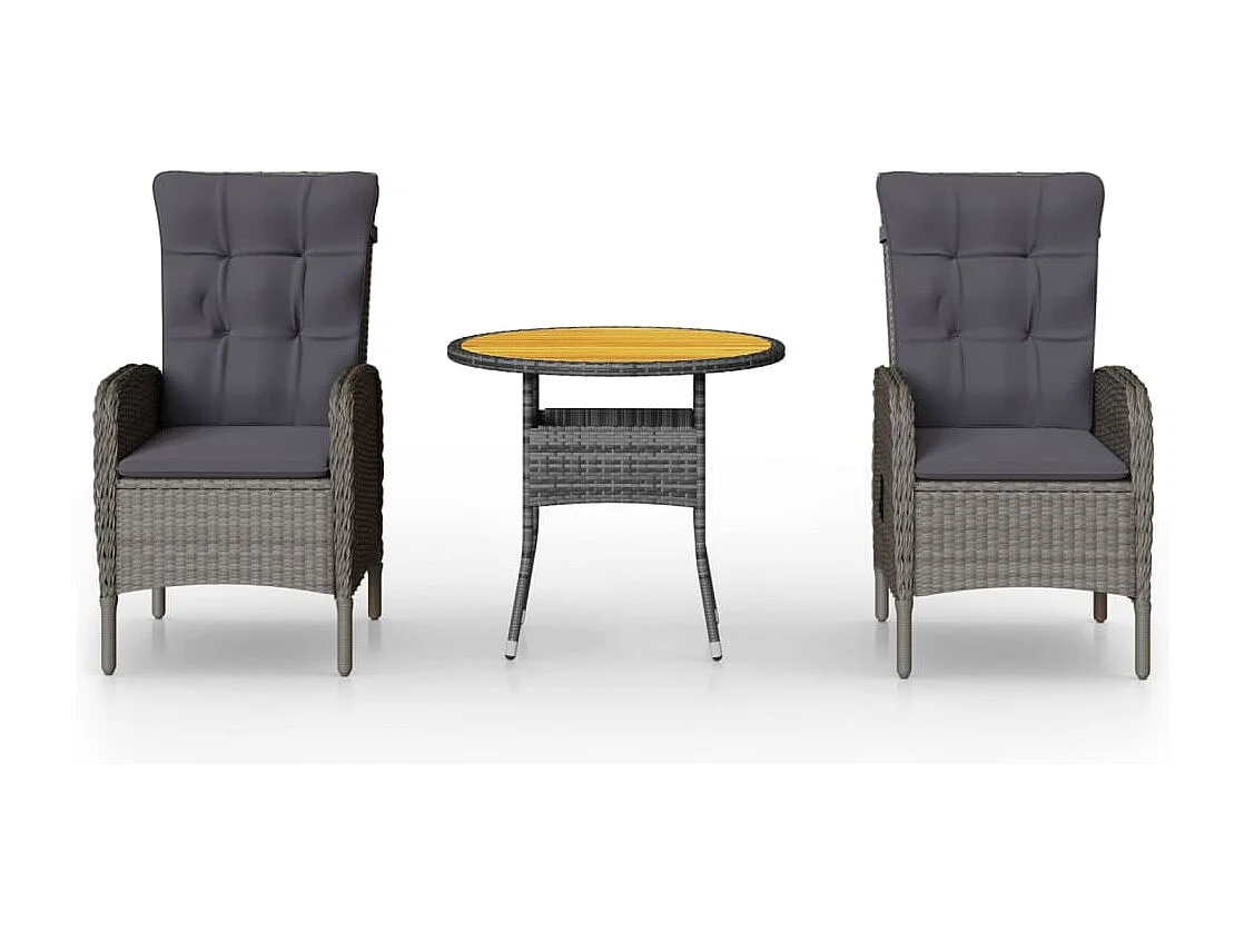 Ensemble de bistro de jardin 3 pcs Résine tressée Gris