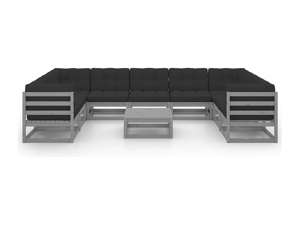 10pcs conjunto lounge de jardim + almofadões pinho maciço cinza