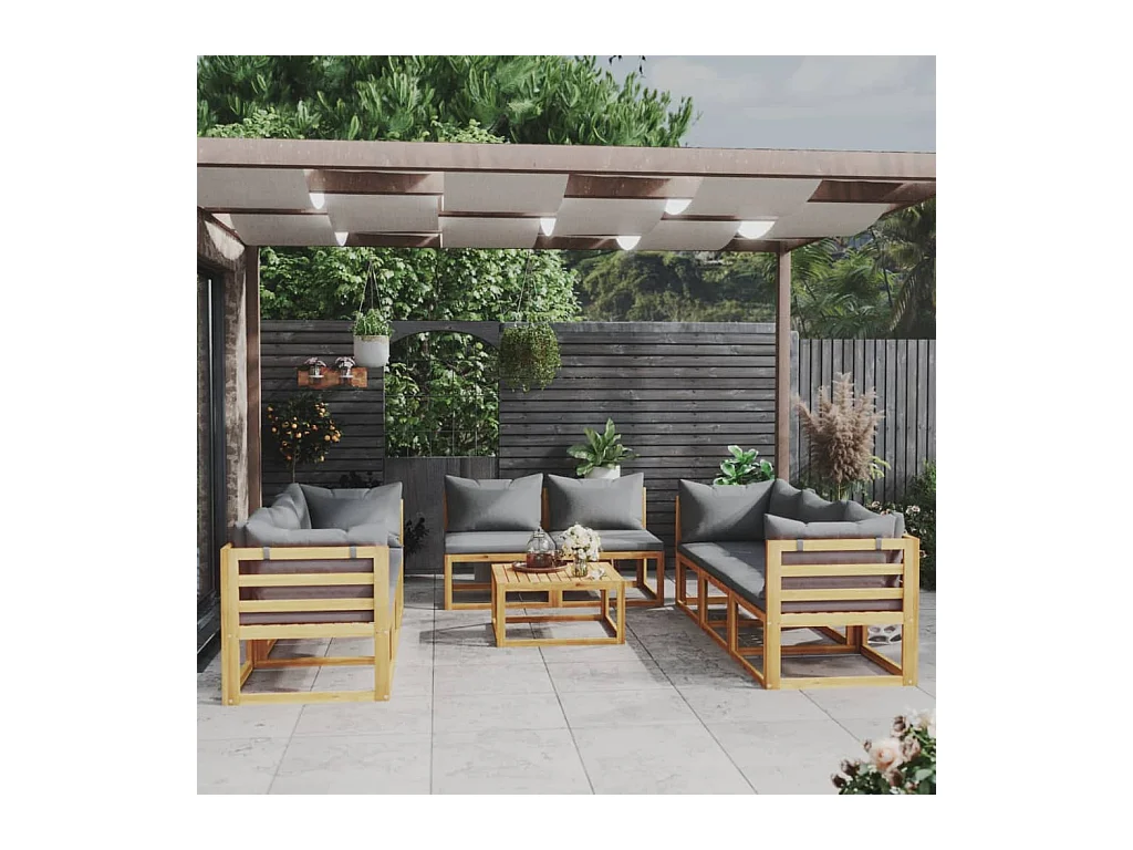 Salon de jardin 9 pcs avec coussin Bois d'acacia solide