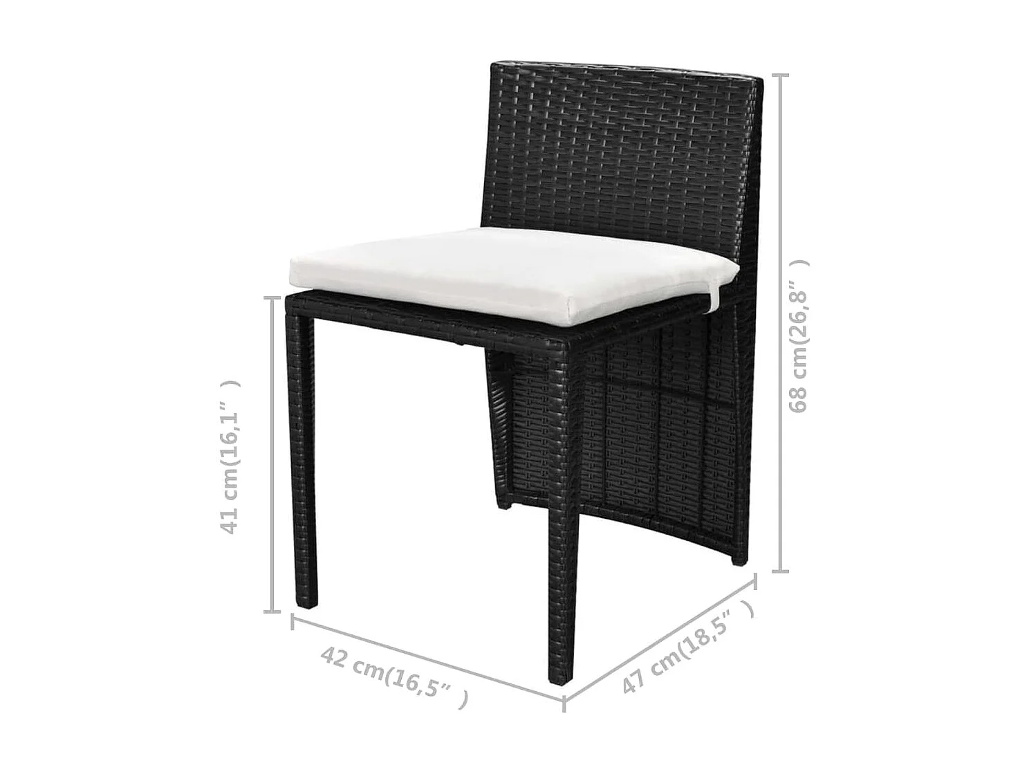Set da Bistrot 3 pz con Cuscini in Polyrattan Nero