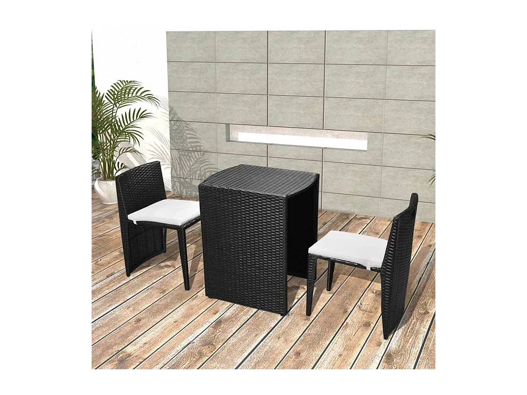Ensemble de bistro 3 pcs avec coussins résine tressée noir