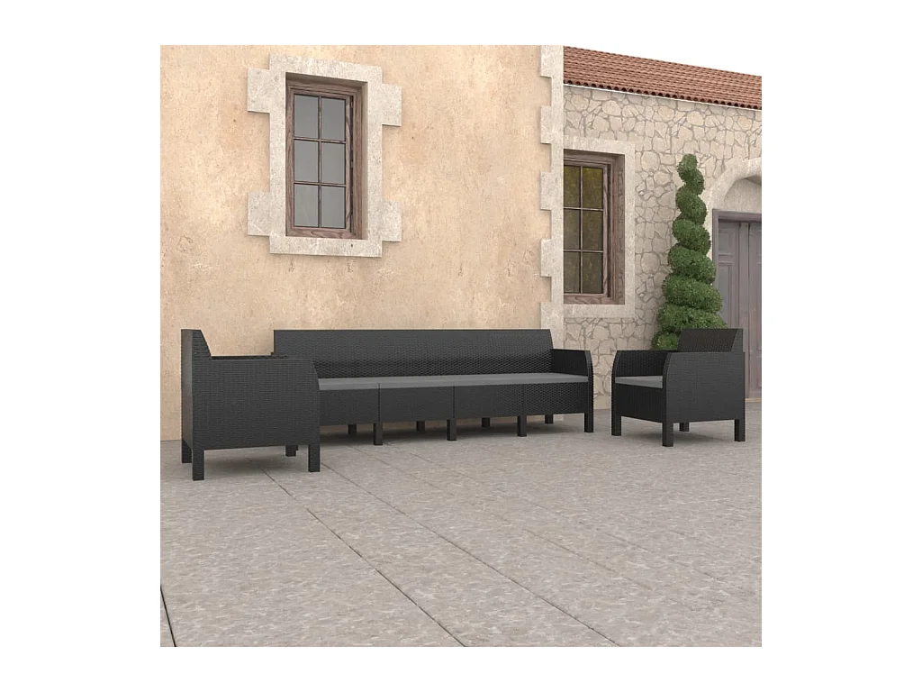 Set Divani da Giardino 3 pz con Cuscini in Rattan PP Antracite
