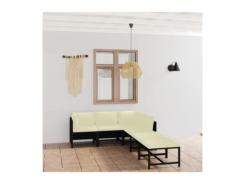 6-tlg. Garten-Lounge-Set mit Kissen Poly Rattan Schwarz