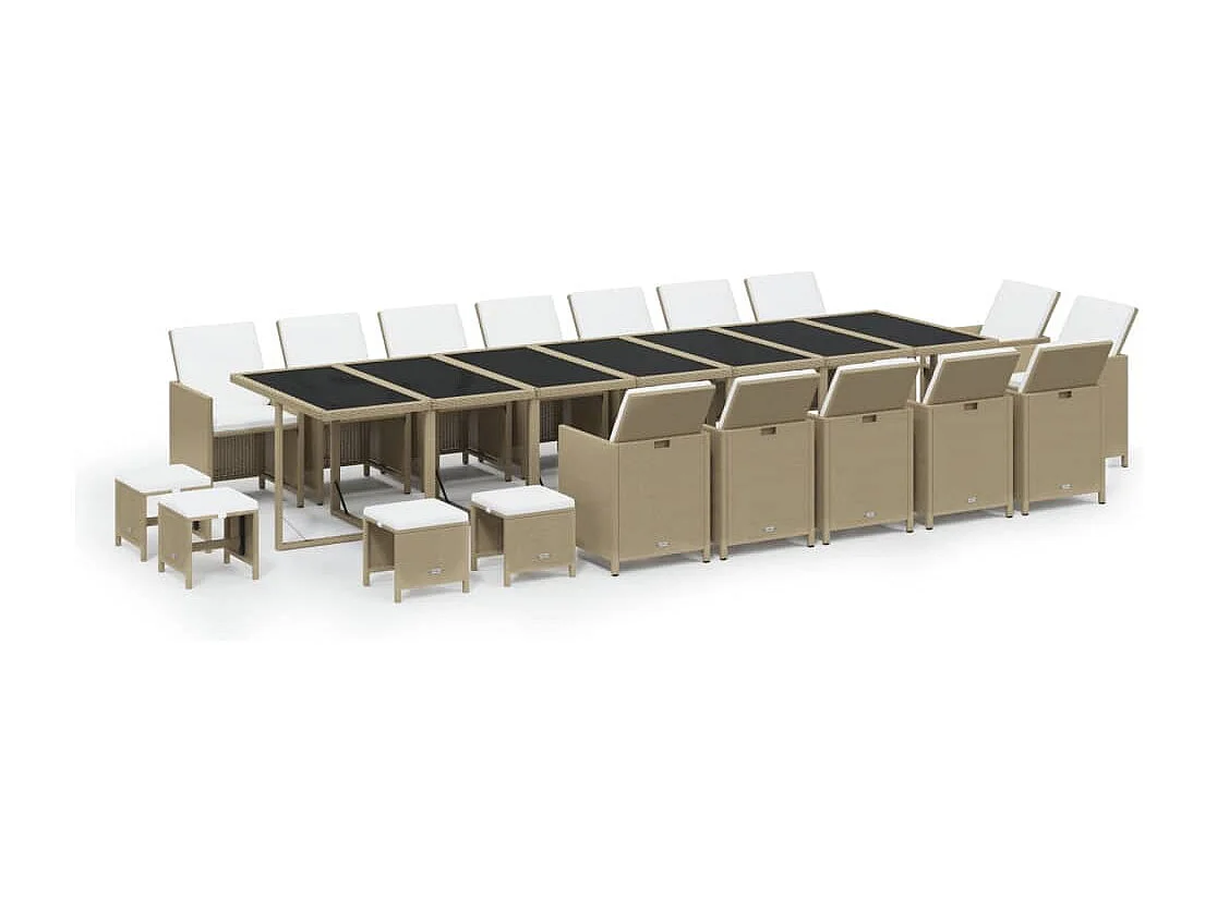 19-delige Tuinset met kussens poly rattan beige