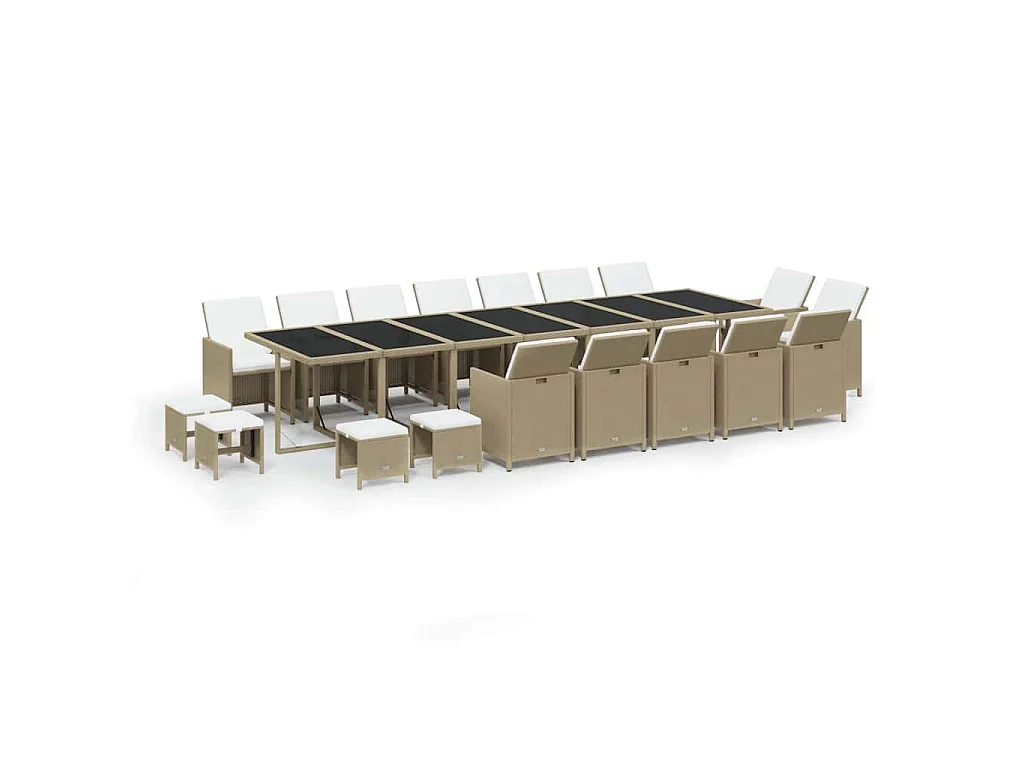 Ensemble à manger de jardin coussins 19pcs Résine tressée Beige