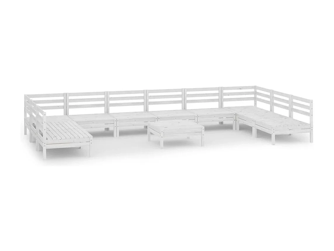 Salon de jardin 11 pcs Blanc Bois de pin massif