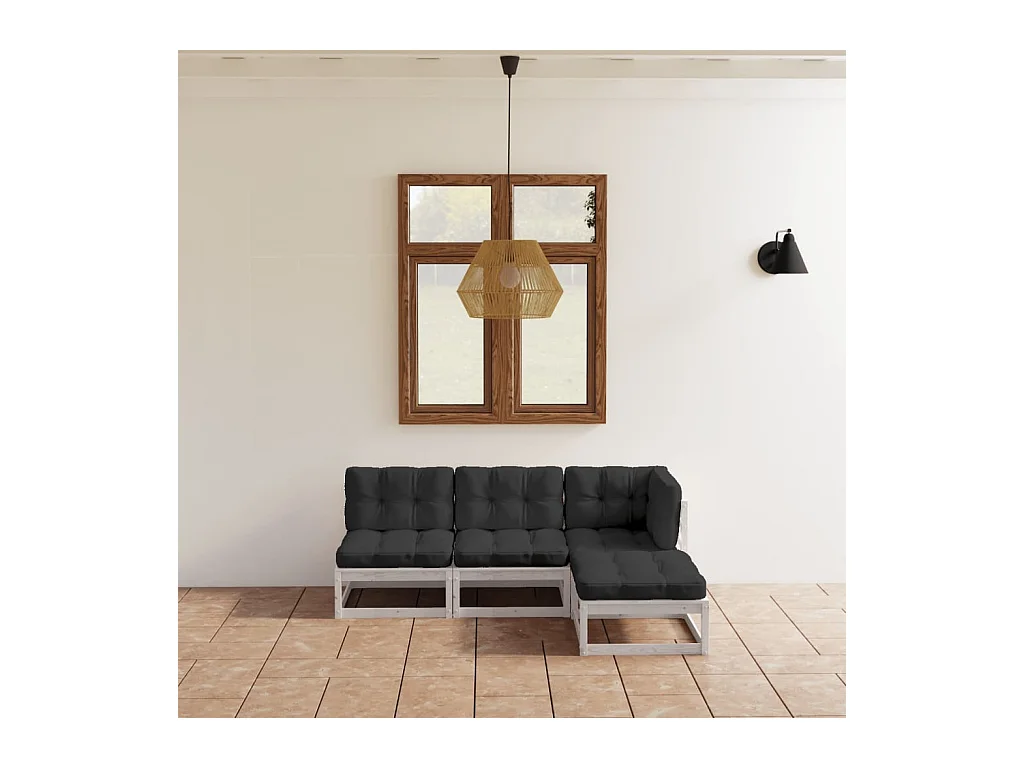 Set Divani da Giardino 4 pz con Cuscini Legno Massello Pino