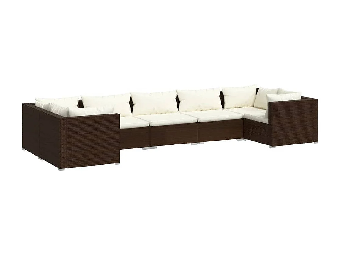 Salon de jardin 7 pcs avec coussins Résine tressée Marron