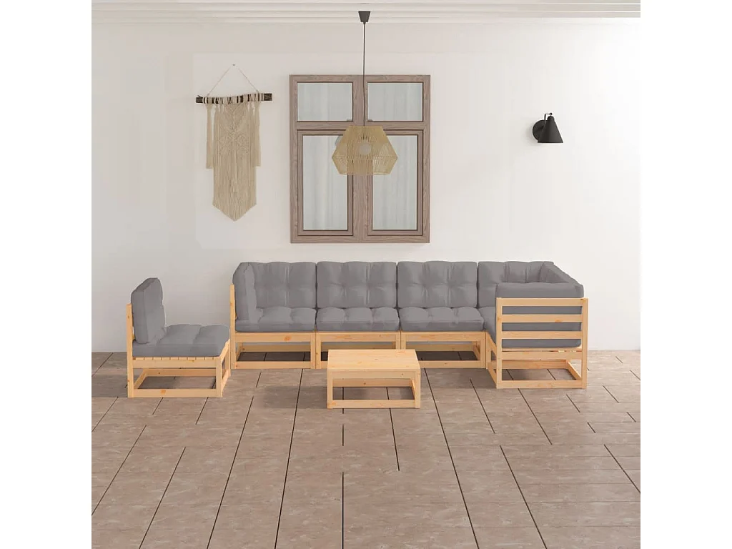 7-tlg. Garten-Lounge-Set mit Kissen Massivholz Kiefer
