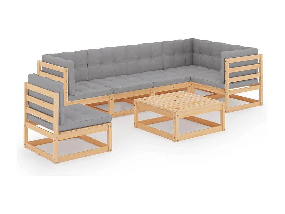 7-tlg. Garten-Lounge-Set mit Kissen Massivholz Kiefer