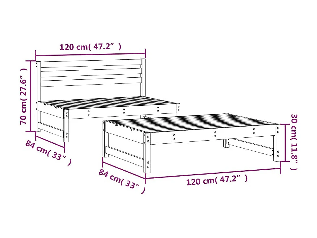 Set Salotto da Giardino 2 pz Ambra in Legno Massello di Pino