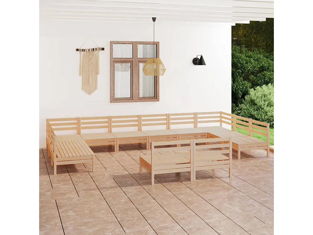12 pcs conjunto lounge de jardim pinho maciço