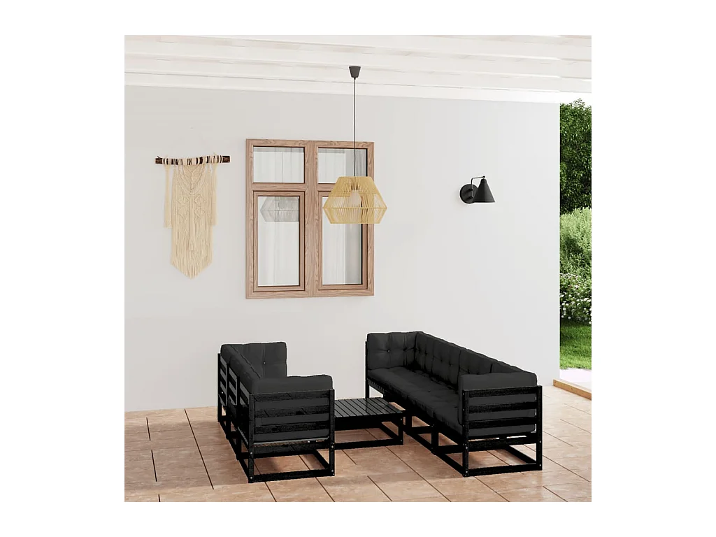 Set Divani da Giardino 8 pz con Cuscini Legno Massello di Pino