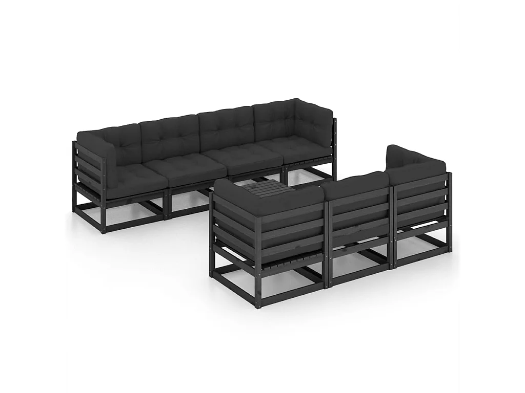 8 pcs conjunto longue de jardim c/ almofadões pinho maciço