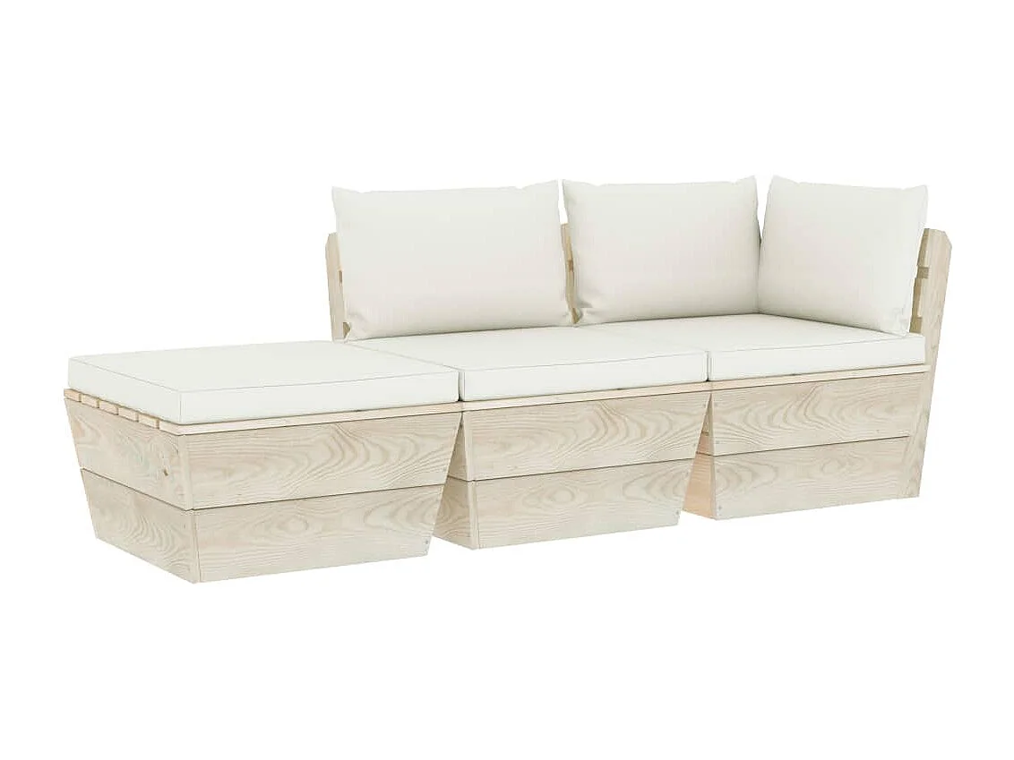 3 pcs conjunto lounge de paletes + almofadões madeira de abeto