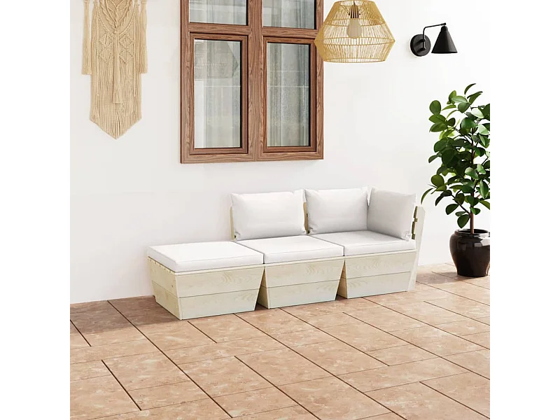 3 pcs conjunto lounge de paletes + almofadões madeira de abeto