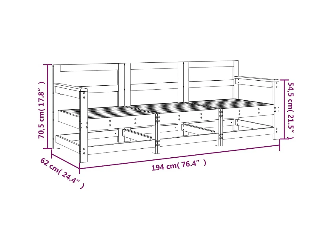 Salon de jardin 3 pcs noir bois massif de pin