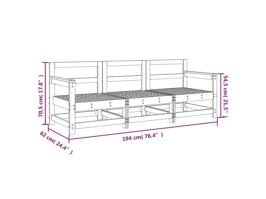 3-delige Loungeset massief grenenhout zwart