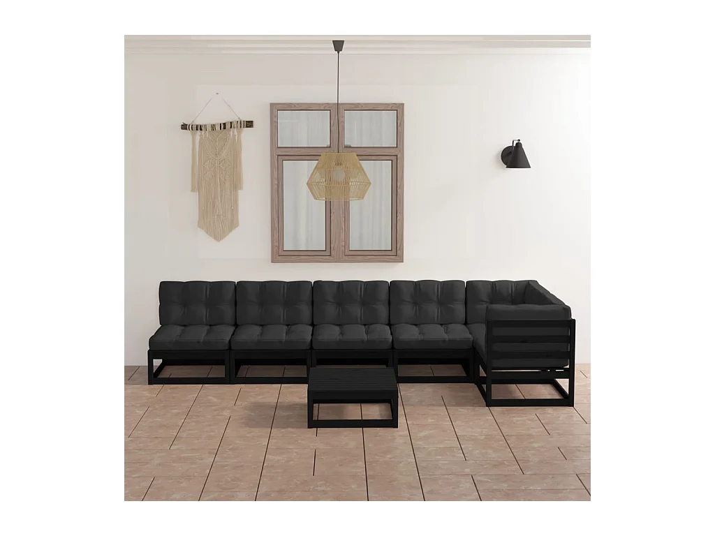7-delige Loungeset met kussens massief grenenhout