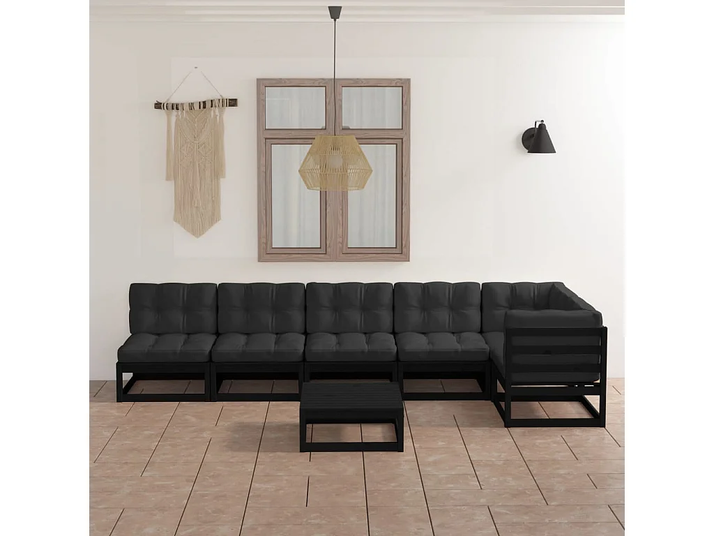 Salon de jardin 7 pcs avec coussins Bois de pin massif