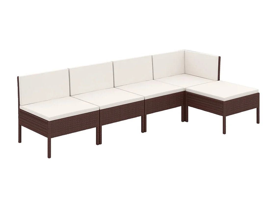 Salon de jardin 5 pcs avec coussins résine tressée marron